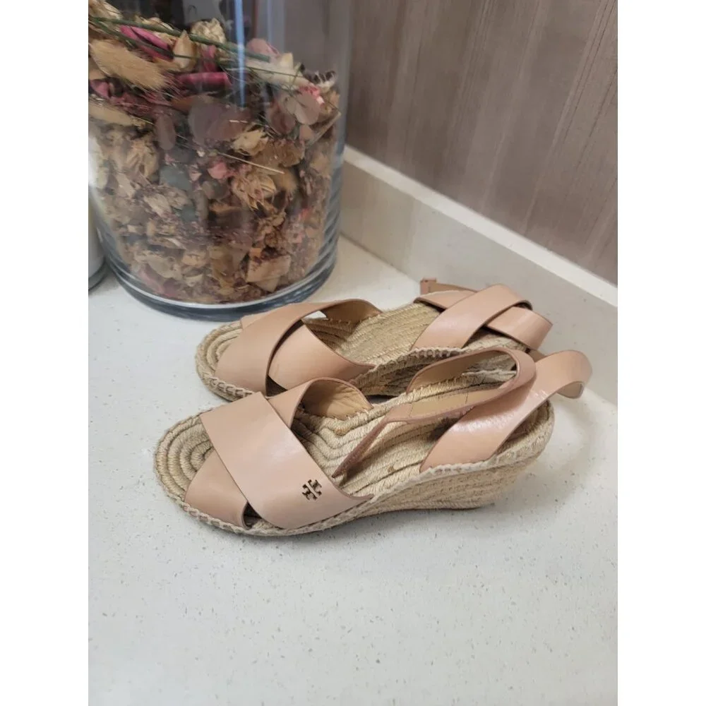 Tory Burch Blush Pink Leather Espadrille Sandals - Picture 2 of 7